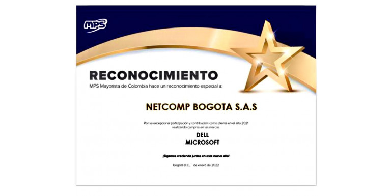 Recconocimiento de MPS Mayorista a Netcomp Bogota SAS